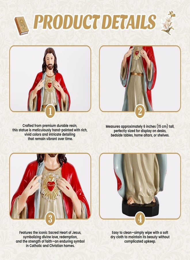 TALPGOD Sacred Heart of Jesus Statue,6 Inch Jesus Christ Figurines Statue Catholic Altar Home Decor,Sagrado Corazón De Jesus-Estatua Hand Painted Renaissance Sculpture Collection - Image 3